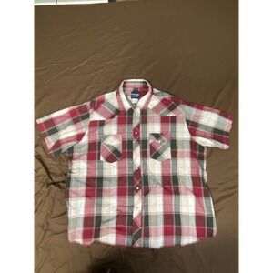 Wrangler Pearl Snap Western Shirts Men's Size 2XL Red + Plaid Short Sleeve